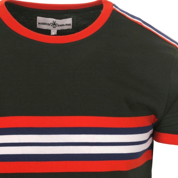 CASSETTE MEN'S RETRO CHEST STRIPE TAPED T-SHIRT Madcap England - Picture 1 of 4